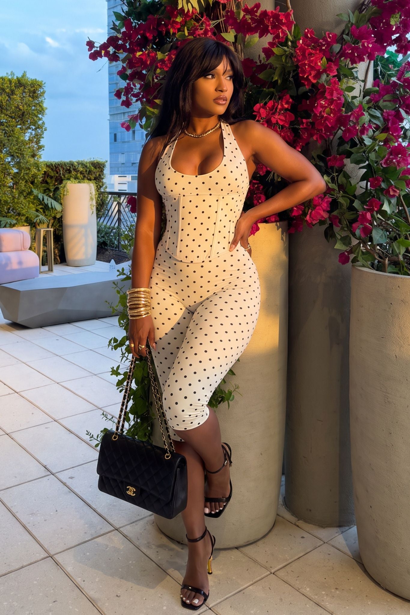 The Sweet Spot Polka Dot Capri Corset Jumpsuit