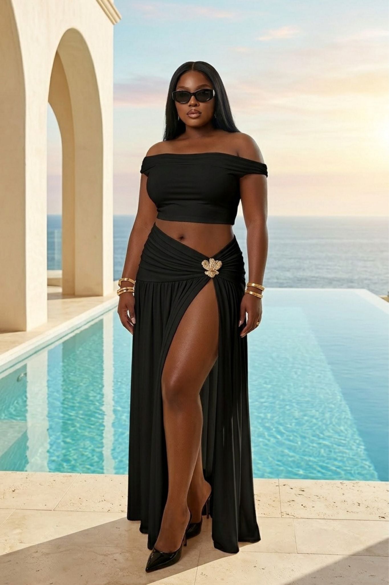 SIREN DRAPED MAXI SET- BLACK