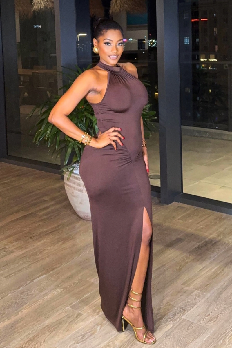 COCOA SIREN MAXI DRESS - CHOCOLATE