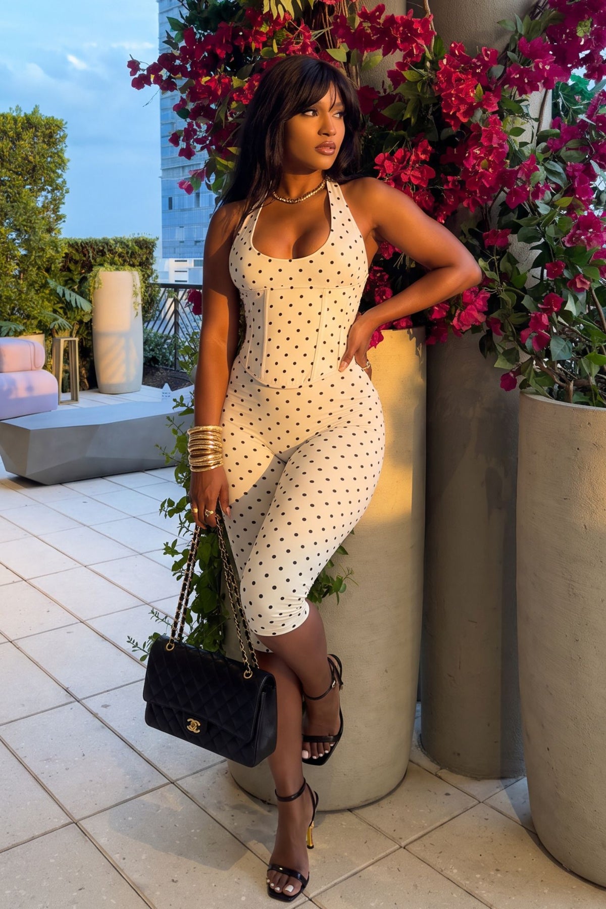 The Sweet Spot Polka Dot Capri Corset Jumpsuit