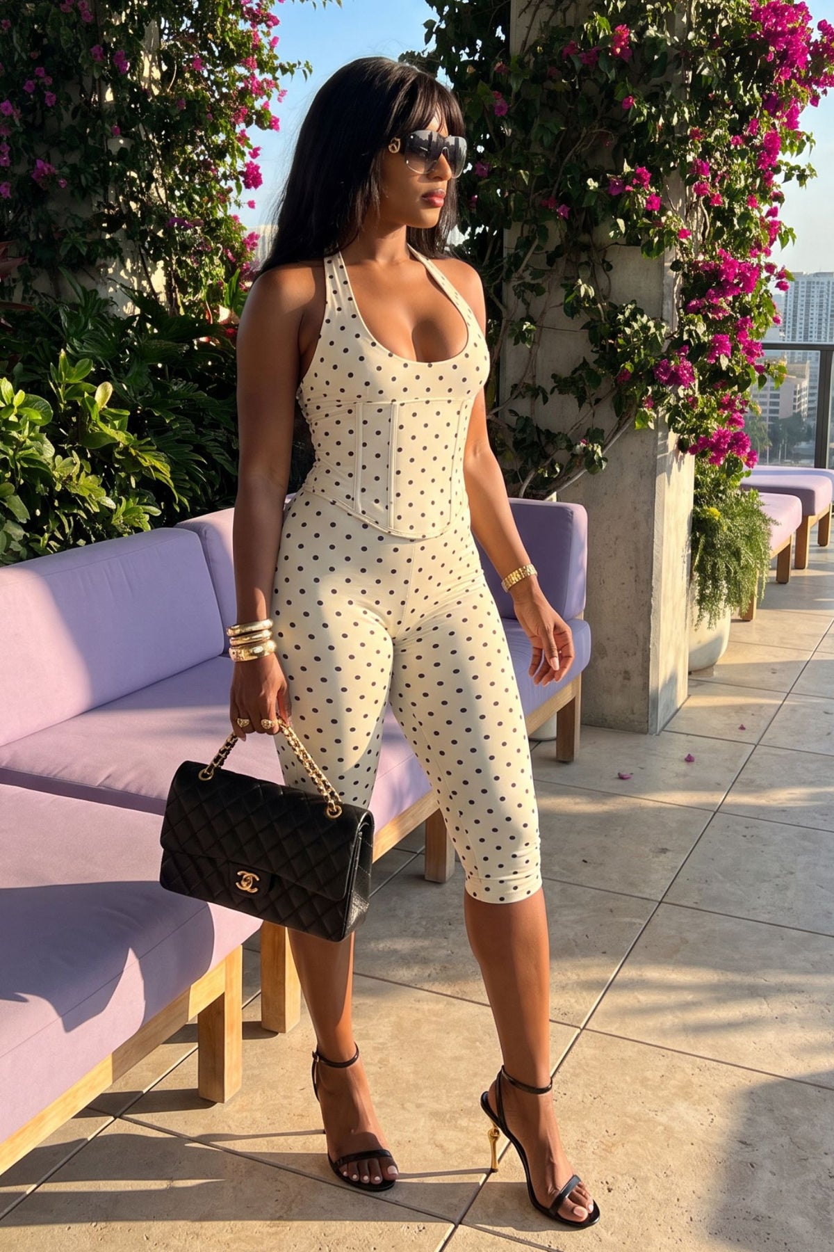 The Sweet Spot Polka Dot Capri Corset Jumpsuit