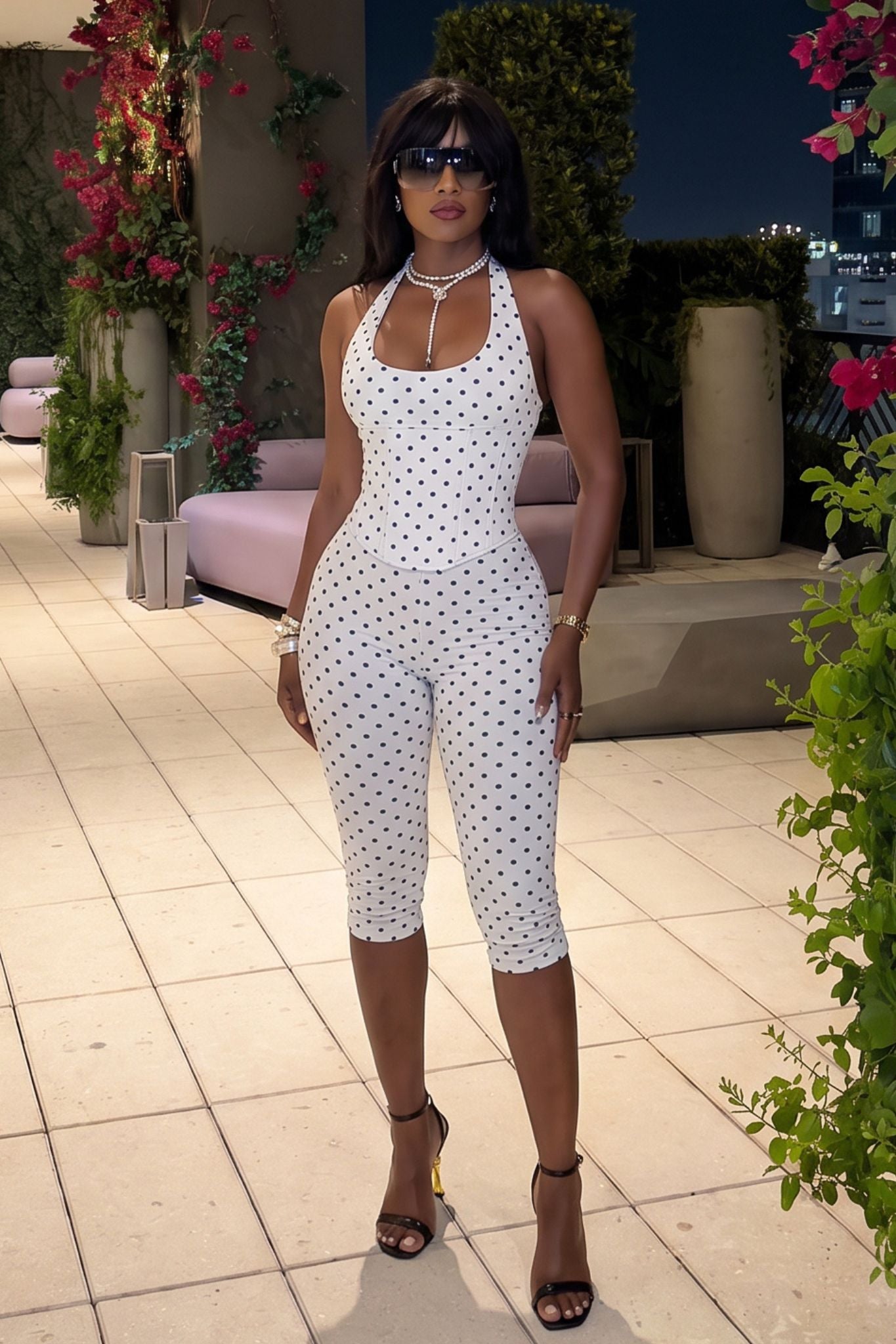 The Sweet Spot Polka Dot Capri Corset Jumpsuit