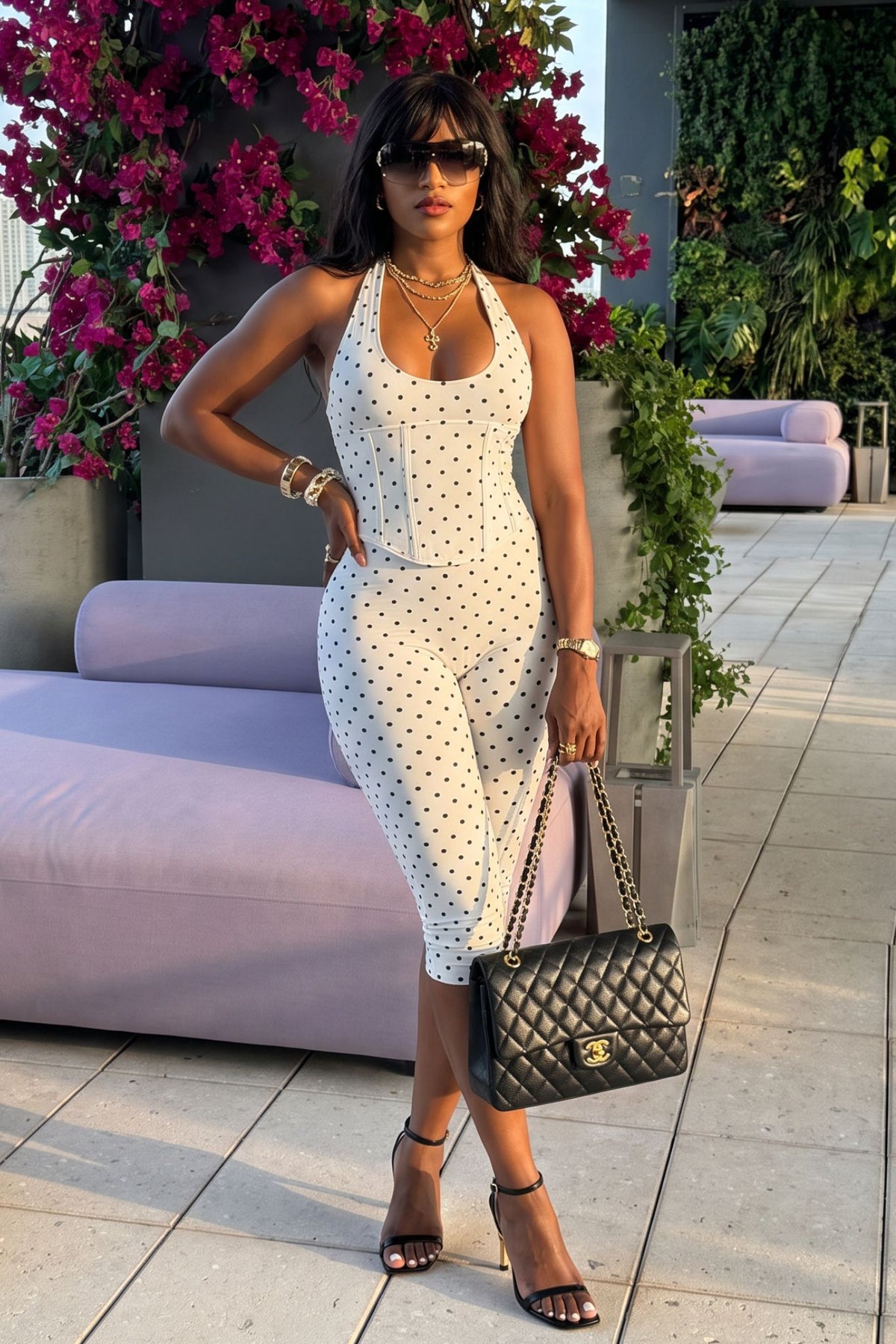 The Sweet Spot Polka Dot Capri Corset Jumpsuit