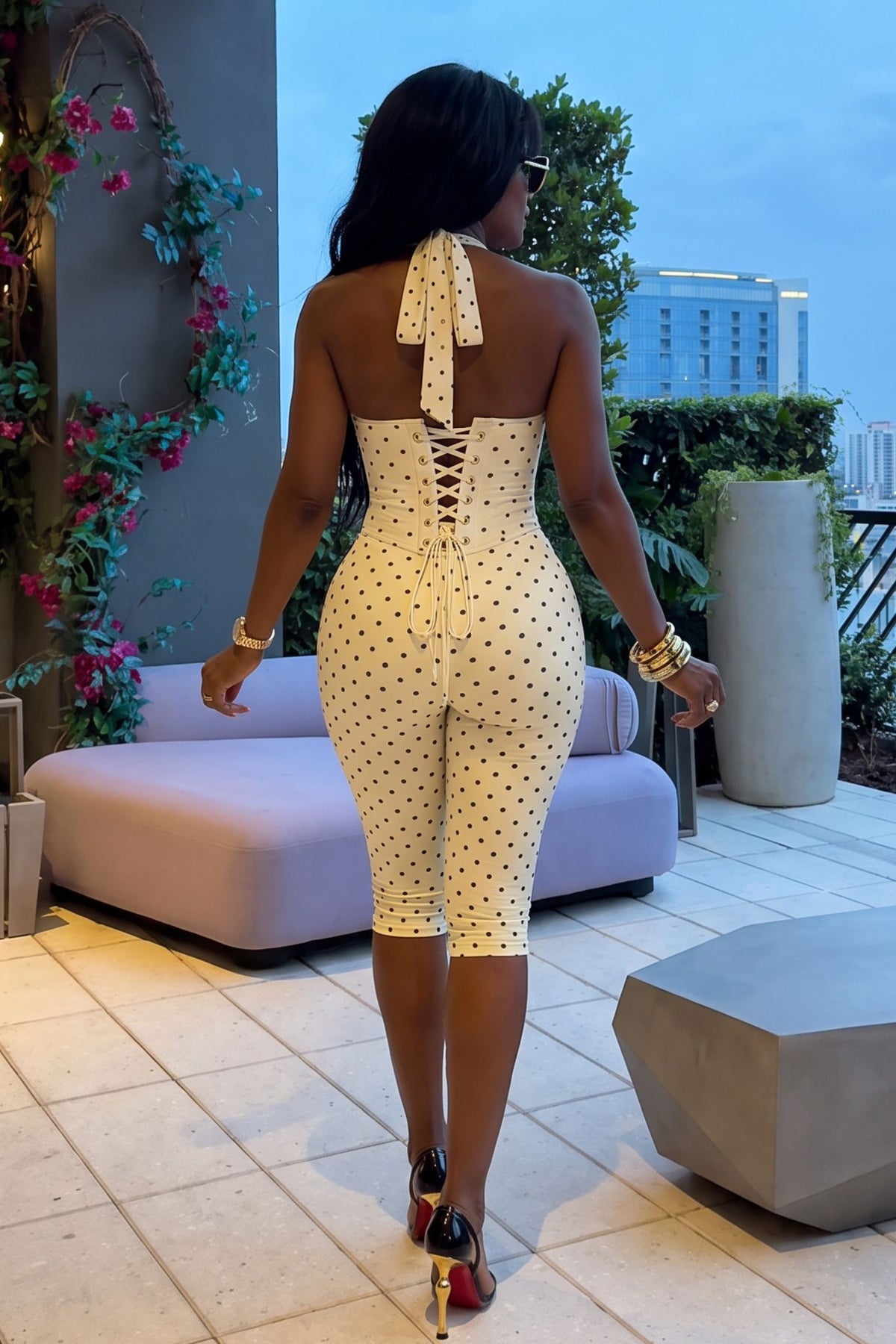 The Sweet Spot Polka Dot Capri Corset Jumpsuit