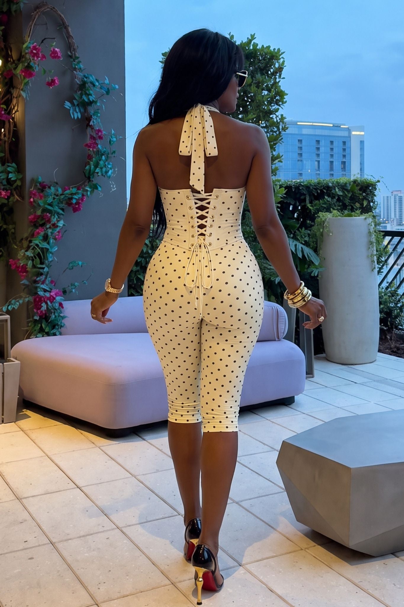 The Sweet Spot Polka Dot Capri Corset Jumpsuit