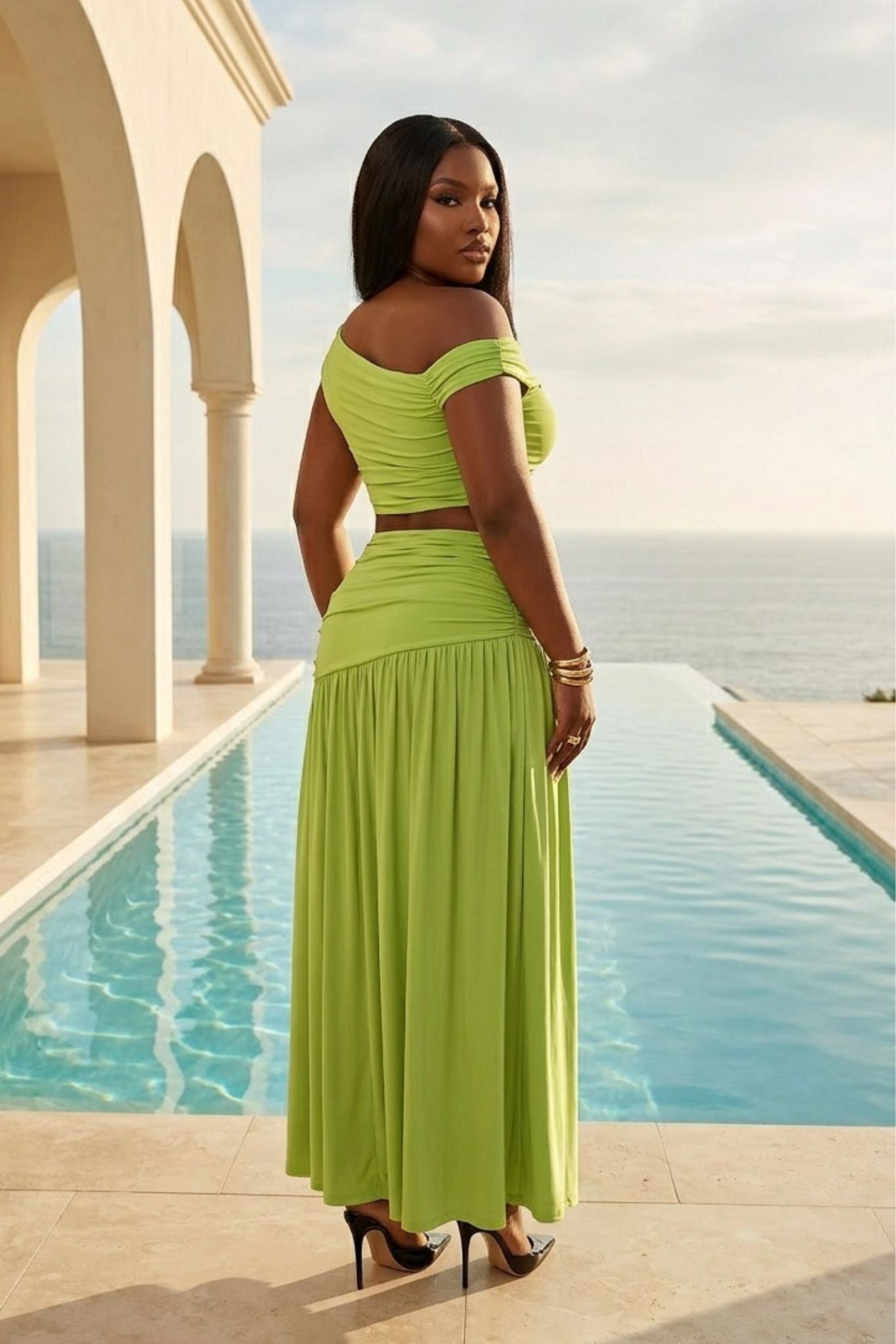 SIREN DRAPED MAXI SET- GREEN
