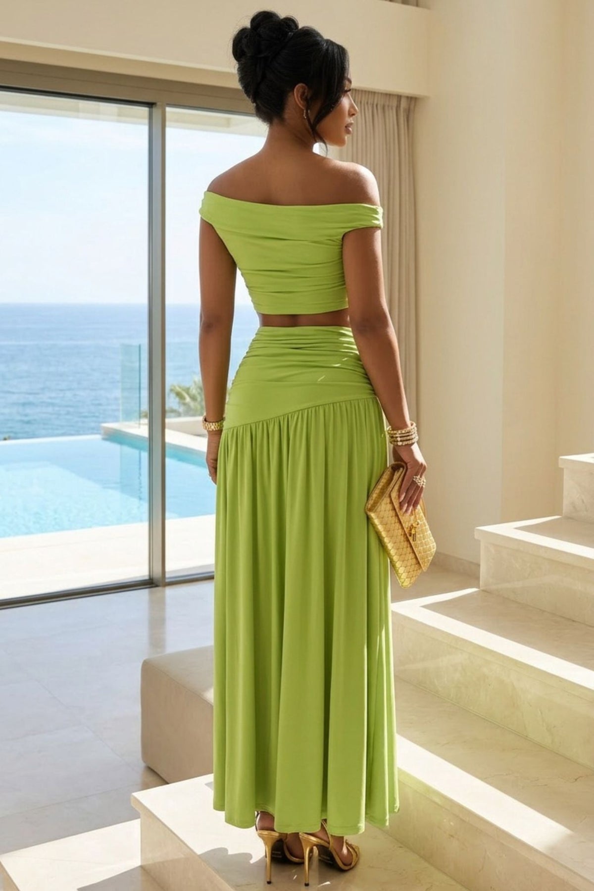 SIREN DRAPED MAXI SET- GREEN