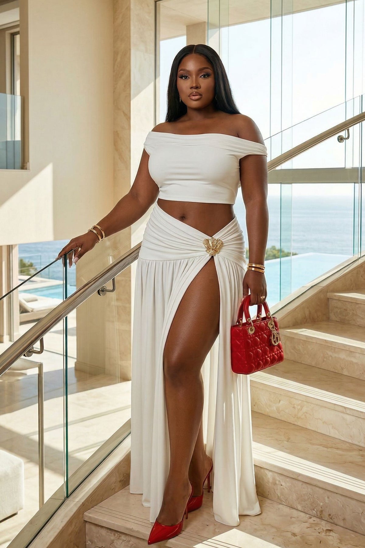 SIREN DRAPED MAXI SET- WHITE