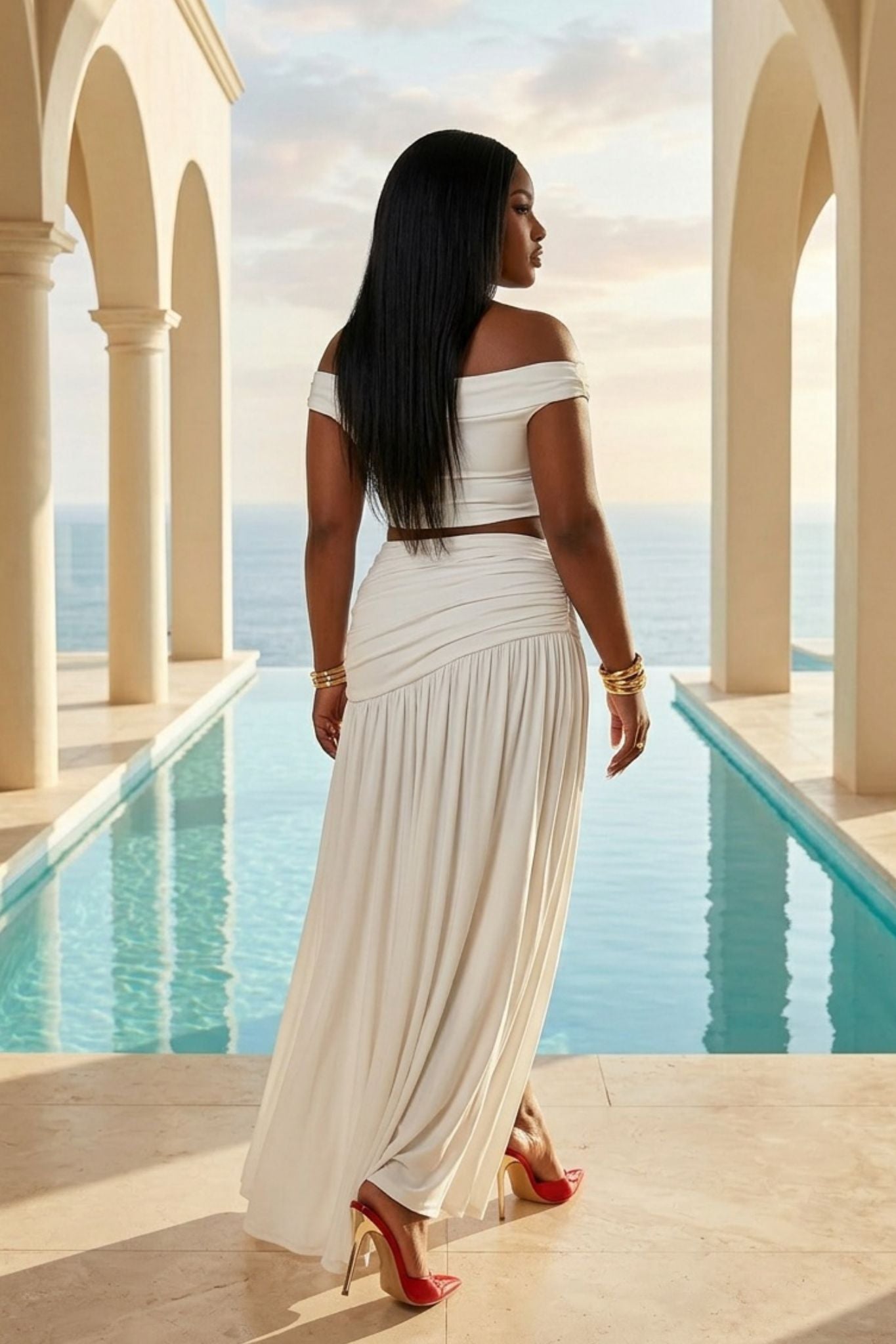 SIREN DRAPED MAXI SET- WHITE