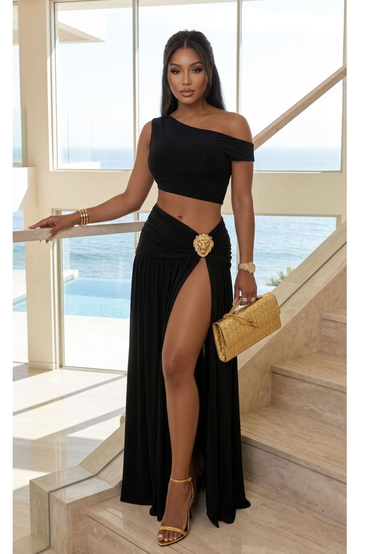 SIREN DRAPED MAXI SET- BLACK