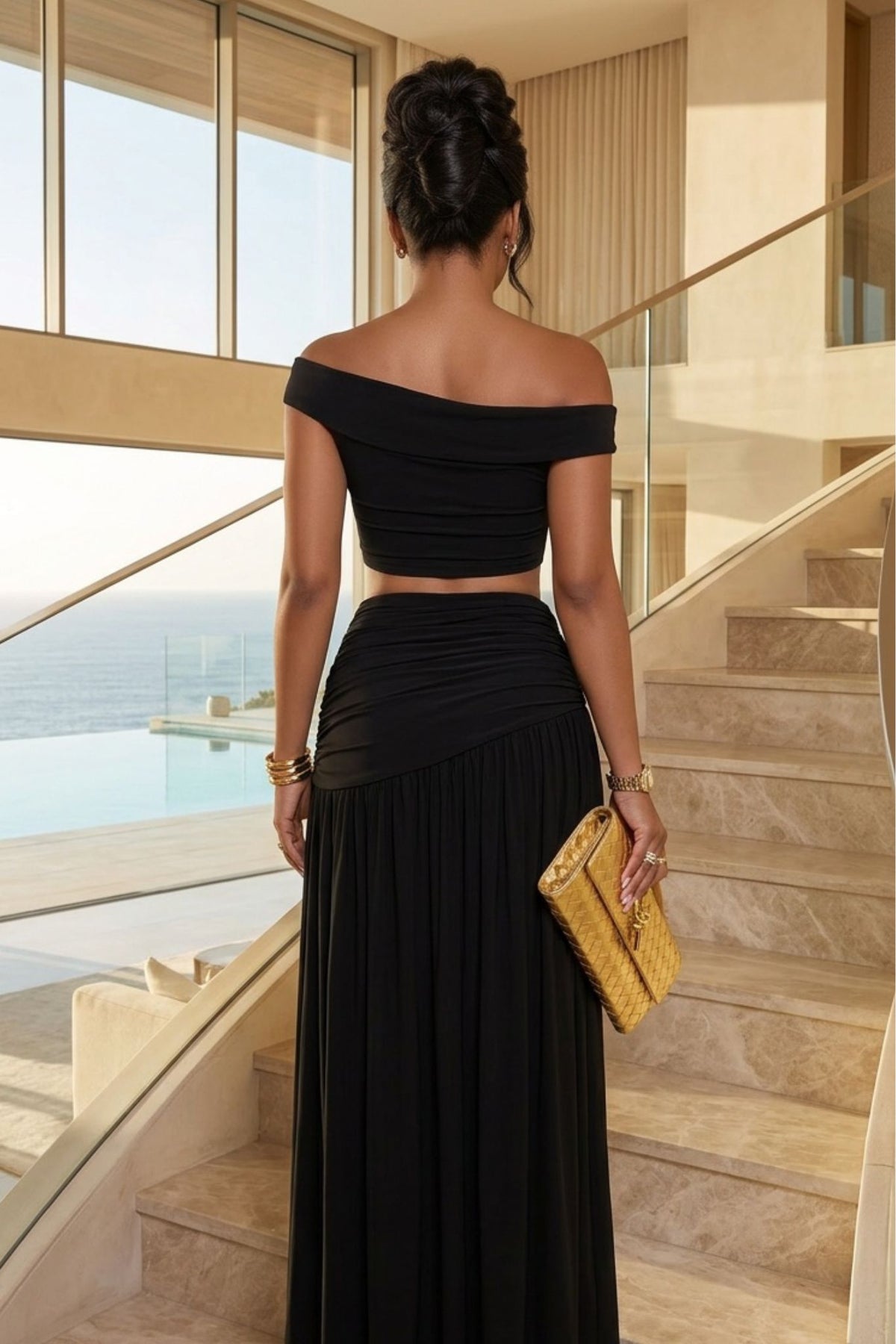 SIREN DRAPED MAXI SET- BLACK